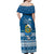 Tuvalu Christmas Off Shoulder Maxi Dress Snowman Hugs Tuvalu Coat of Arms Maori Pattern Blue Style LT03 - Polynesian Pride