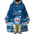 Tuvalu Christmas Wearable Blanket Hoodie Snowman Hugs Tuvalu Coat of Arms Maori Pattern Blue Style LT03 - Polynesian Pride