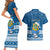 Personalised Tuvalu Christmas Couples Matching Short Sleeve Bodycon Dress and Hawaiian Shirt Snowman Hugs Tuvalu Coat of Arms Maori Pattern Blue Style LT03 - Polynesian Pride