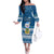 Personalised Tuvalu Christmas Family Matching Off Shoulder Long Sleeve Dress and Hawaiian Shirt Snowman Hugs Tuvalu Coat of Arms Maori Pattern Blue Style LT03 Mom's Dress Blue - Polynesian Pride