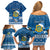 Personalised Tuvalu Christmas Family Matching Off Shoulder Short Dress and Hawaiian Shirt Snowman Hugs Tuvalu Coat of Arms Maori Pattern Blue Style LT03 - Polynesian Pride