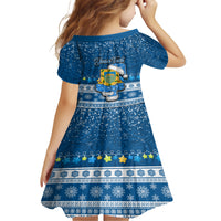 Personalised Tuvalu Christmas Family Matching Short Sleeve Bodycon Dress and Hawaiian Shirt Snowman Hugs Tuvalu Coat of Arms Maori Pattern Blue Style LT03 - Polynesian Pride