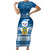 Personalised Tuvalu Christmas Family Matching Short Sleeve Bodycon Dress and Hawaiian Shirt Snowman Hugs Tuvalu Coat of Arms Maori Pattern Blue Style LT03 Mom's Dress Blue - Polynesian Pride