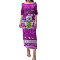 Tuvalu Christmas Family Matching Puletasi Dress and Hawaiian Shirt Snowman Hugs Tuvalu Coat of Arms Maori Pattern Pink Style LT03 Mom's Dress Pink - Polynesian Pride