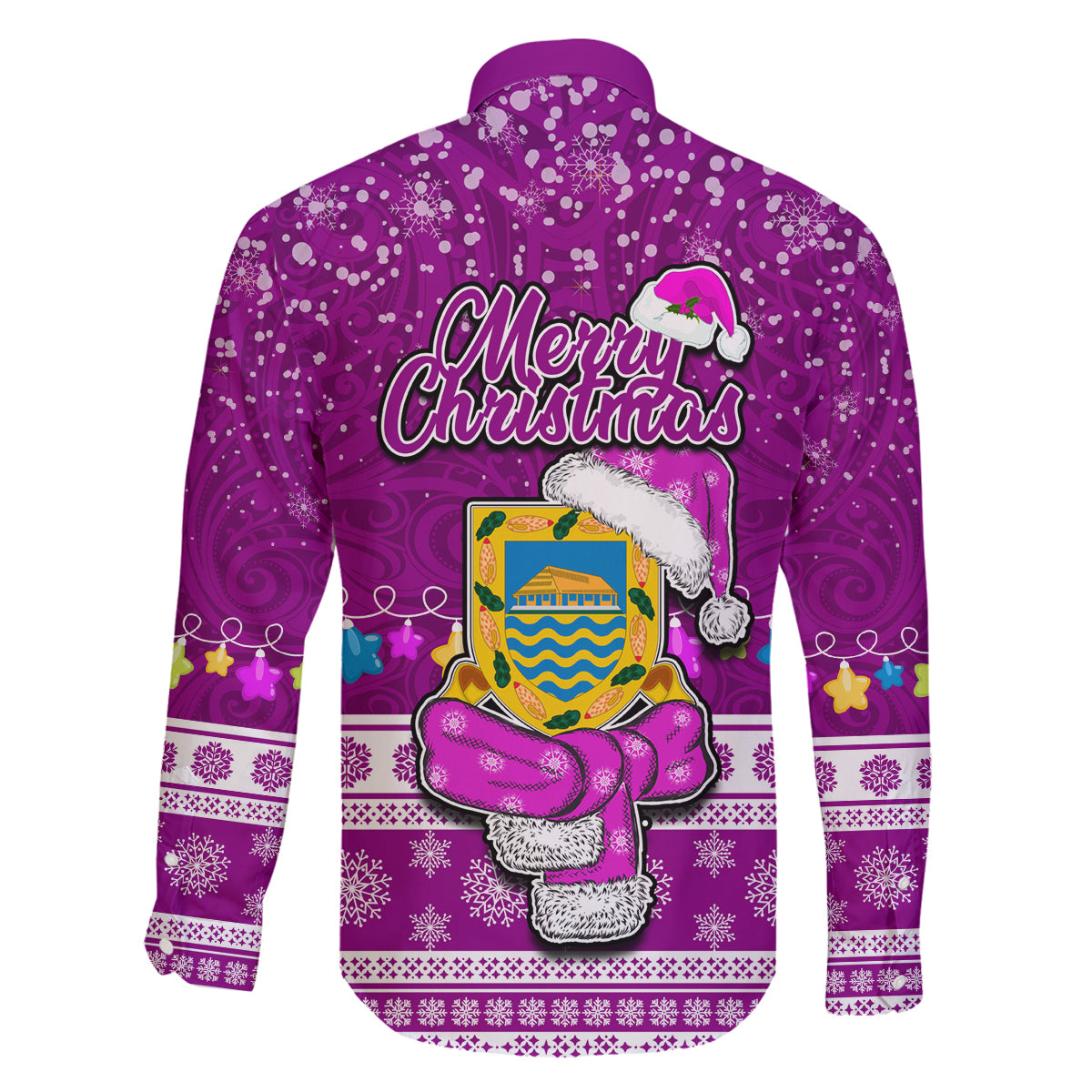 Tuvalu Christmas Family Matching Tank Maxi Dress and Hawaiian Shirt Snowman Hugs Tuvalu Coat of Arms Maori Pattern Pink Style LT03 - Polynesian Pride