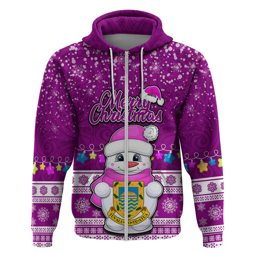 Tuvalu Christmas Hoodie Snowman Hugs Tuvalu Coat of Arms Maori Pattern Pink Style LT03 - Polynesian Pride
