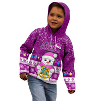 Tuvalu Christmas Kid Hoodie Snowman Hugs Tuvalu Coat of Arms Maori Pattern Pink Style LT03 - Polynesian Pride