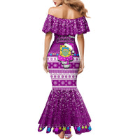 Tuvalu Christmas Mermaid Dress Snowman Hugs Tuvalu Coat of Arms Maori Pattern Pink Style LT03 - Polynesian Pride