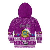 Personalised Tuvalu Christmas Kid Hoodie Snowman Hugs Tuvalu Coat of Arms Maori Pattern Pink Style LT03 - Polynesian Pride