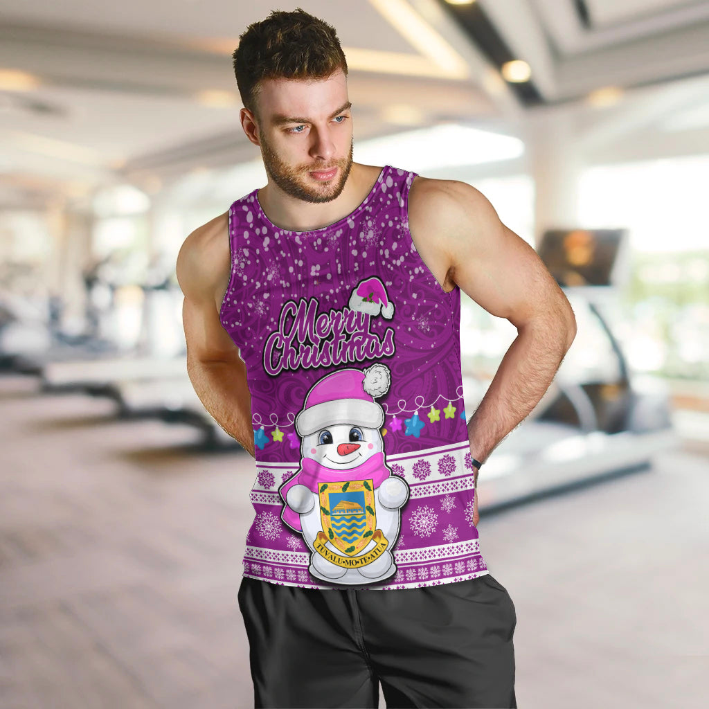 Personalised Tuvalu Christmas Men Tank Top Snowman Hugs Tuvalu Coat of Arms Maori Pattern Pink Style LT03 Pink - Polynesian Pride