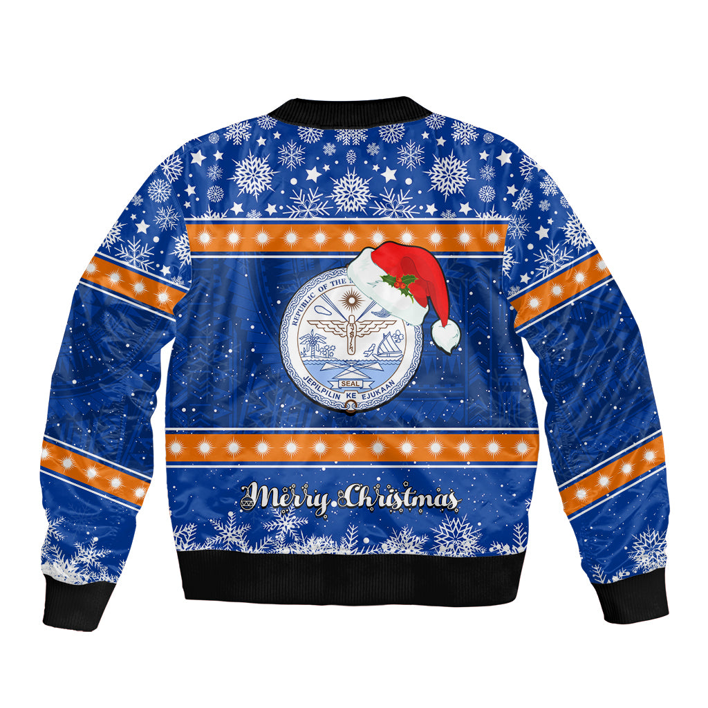 Marshall Islands Christmas Bomber Jacket Santa Claus and Coat of Arms Mix Polynesian Xmas Style LT03 - Polynesian Pride