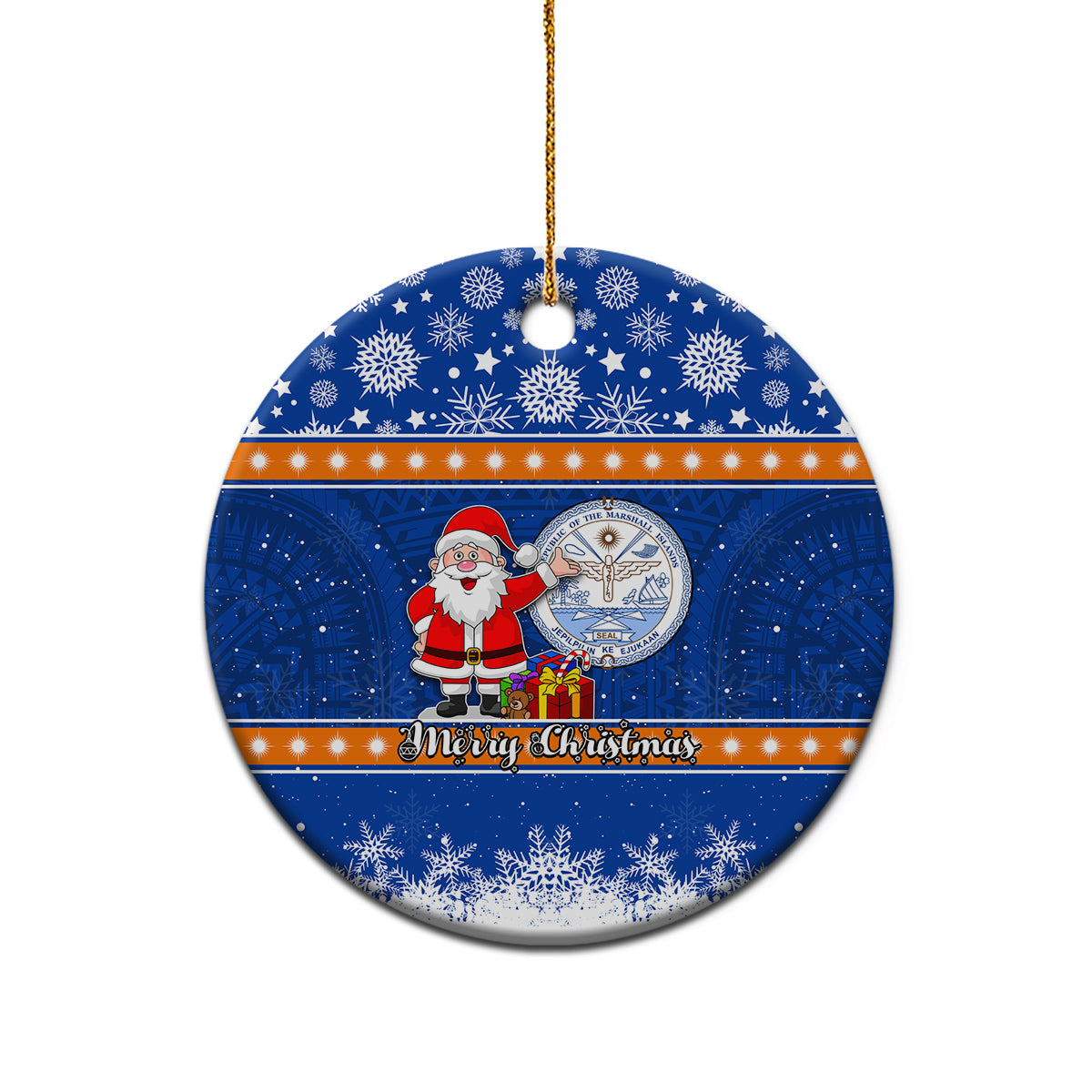 Marshall Islands Christmas Ceramic Ornament Santa Claus and Coat of Arms Mix Polynesian Xmas Style LT03 - Polynesian Pride