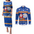 Marshall Islands Christmas Couples Matching Puletasi Dress and Long Sleeve Button Shirt Santa Claus and Coat of Arms Mix Polynesian Xmas Style LT03 Blue - Polynesian Pride