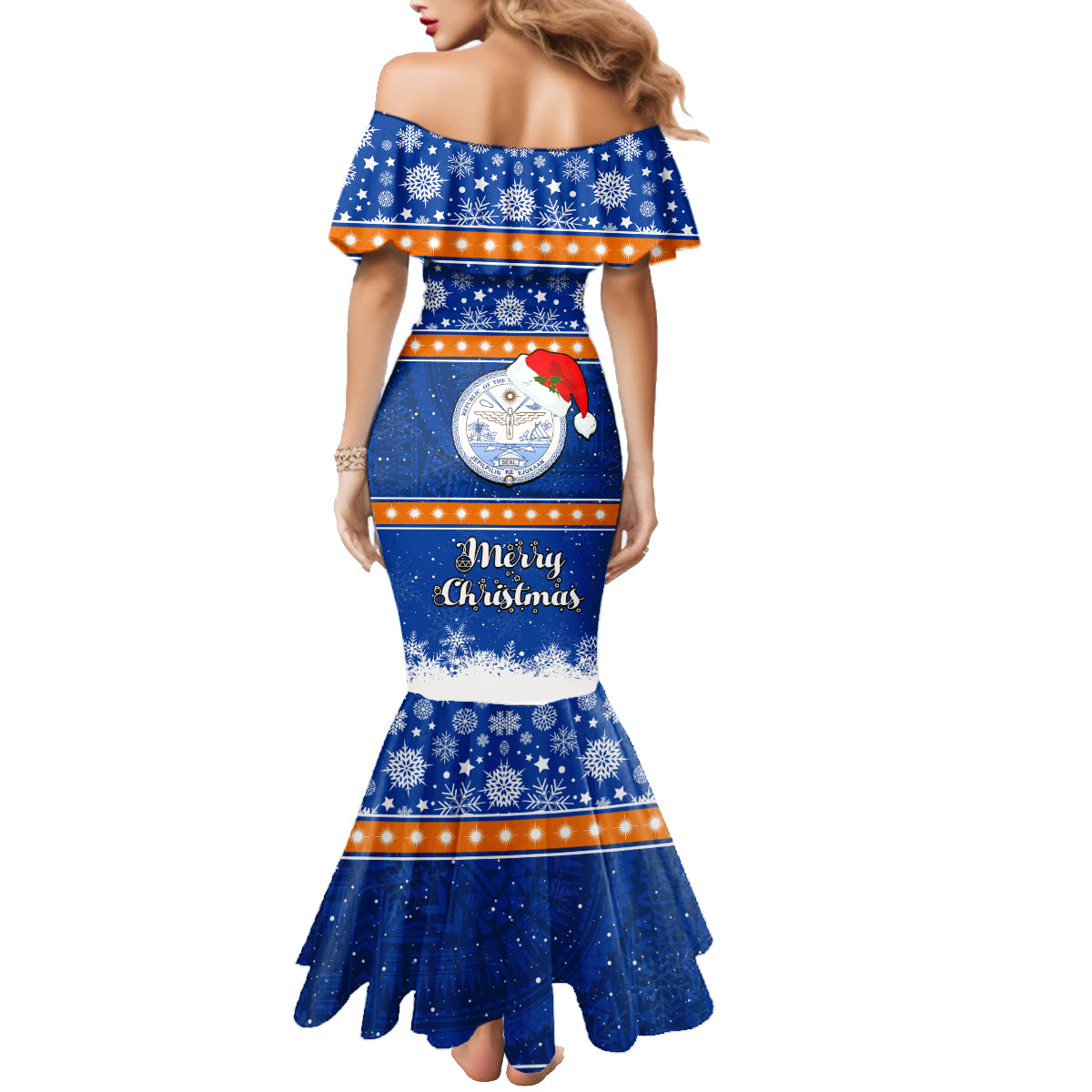 Marshall Islands Christmas Family Matching Mermaid Dress and Hawaiian Shirt Santa Claus and Coat of Arms Mix Polynesian Xmas Style LT03 - Polynesian Pride