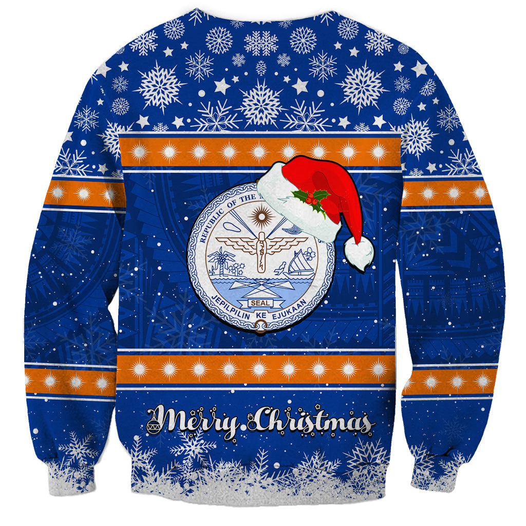Marshall Islands Christmas Sweatshirt Santa Claus and Coat of Arms Mix Polynesian Xmas Style LT03 - Polynesian Pride