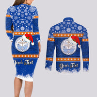 Personalised Marshall Islands Christmas Couples Matching Long Sleeve Bodycon Dress and Long Sleeve Button Shirt Santa Claus and Coat of Arms Mix Polynesian Xmas Style LT03 - Polynesian Pride