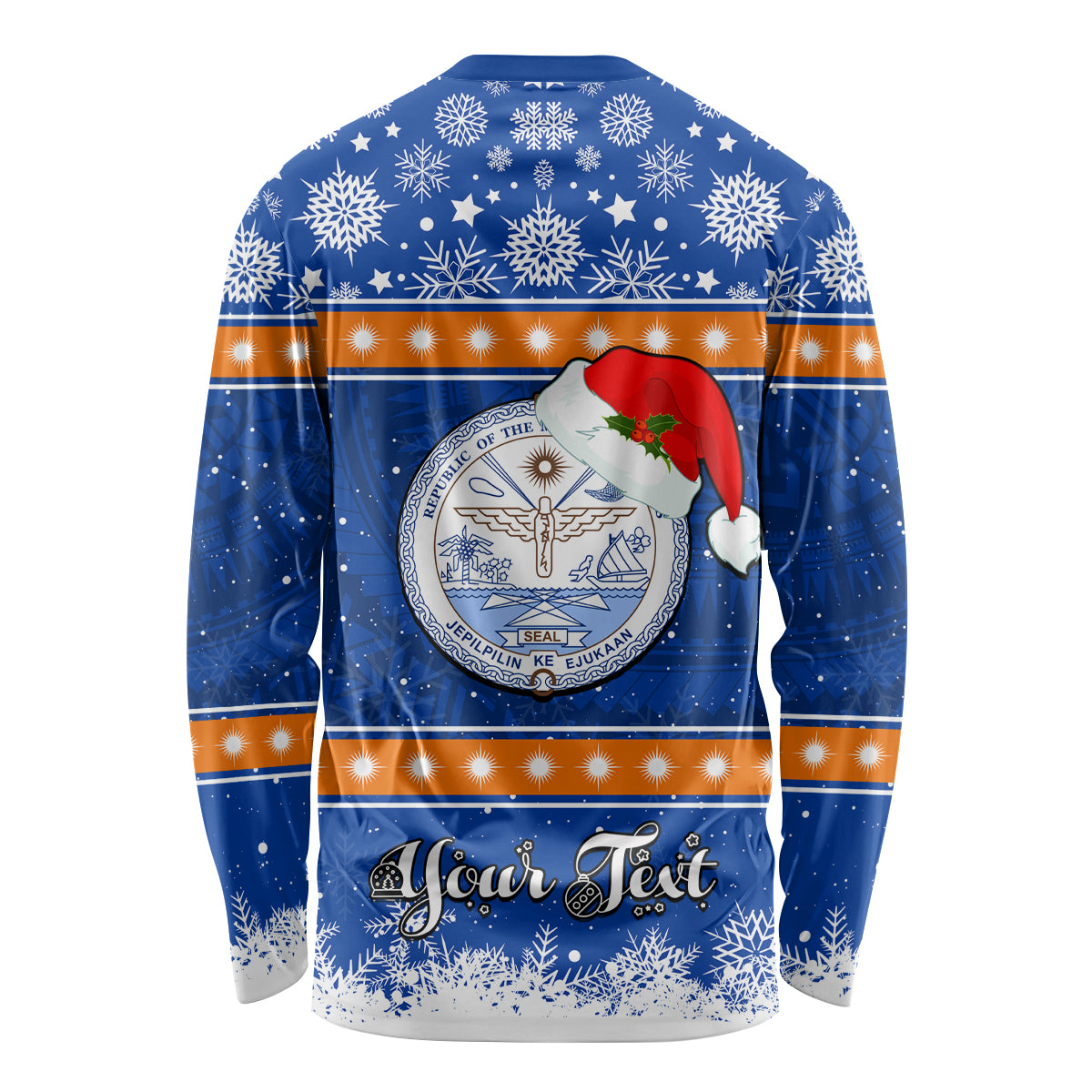 Personalised Marshall Islands Christmas Long Sleeve Shirt Santa Claus and Coat of Arms Mix Polynesian Xmas Style LT03 - Polynesian Pride