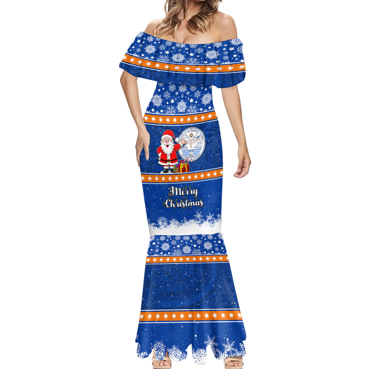 Personalised Marshall Islands Christmas Mermaid Dress Santa Claus and Coat of Arms Mix Polynesian Xmas Style LT03 - Polynesian Pride