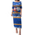 Personalised Marshall Islands Christmas Puletasi Santa Claus and Coat of Arms Mix Polynesian Xmas Style LT03 Long Dress Blue - Polynesian Pride