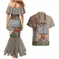 Hawaii Couples Matching Mermaid Dress and Hawaiian Shirt Aloha Volcano Mix Kakau Hawaiian Tribal LT03 - Polynesian Pride