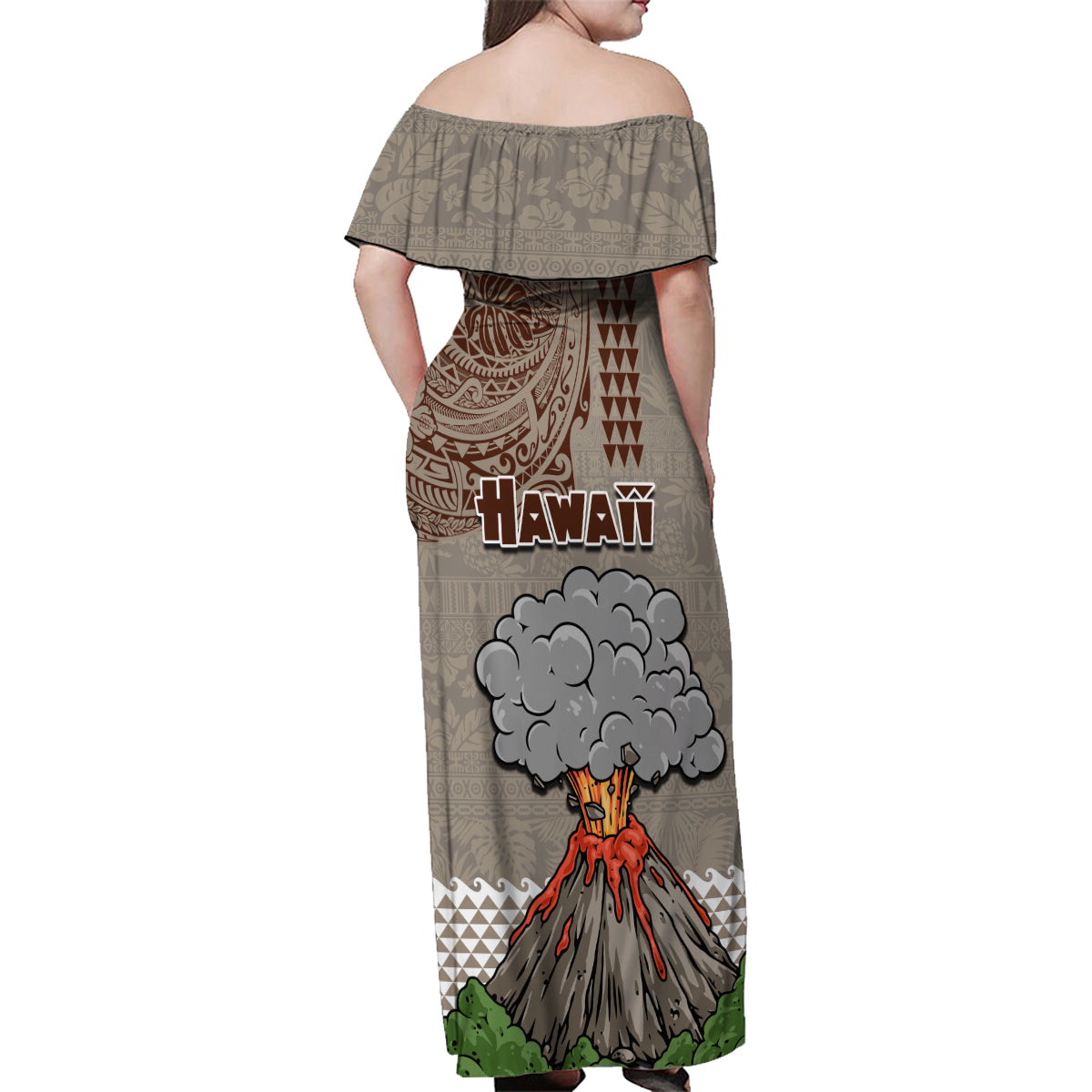 Hawaii Family Matching Off Shoulder Maxi Dress and Hawaiian Shirt Aloha Volcano Mix Kakau Hawaiian Tribal LT03 - Polynesian Pride