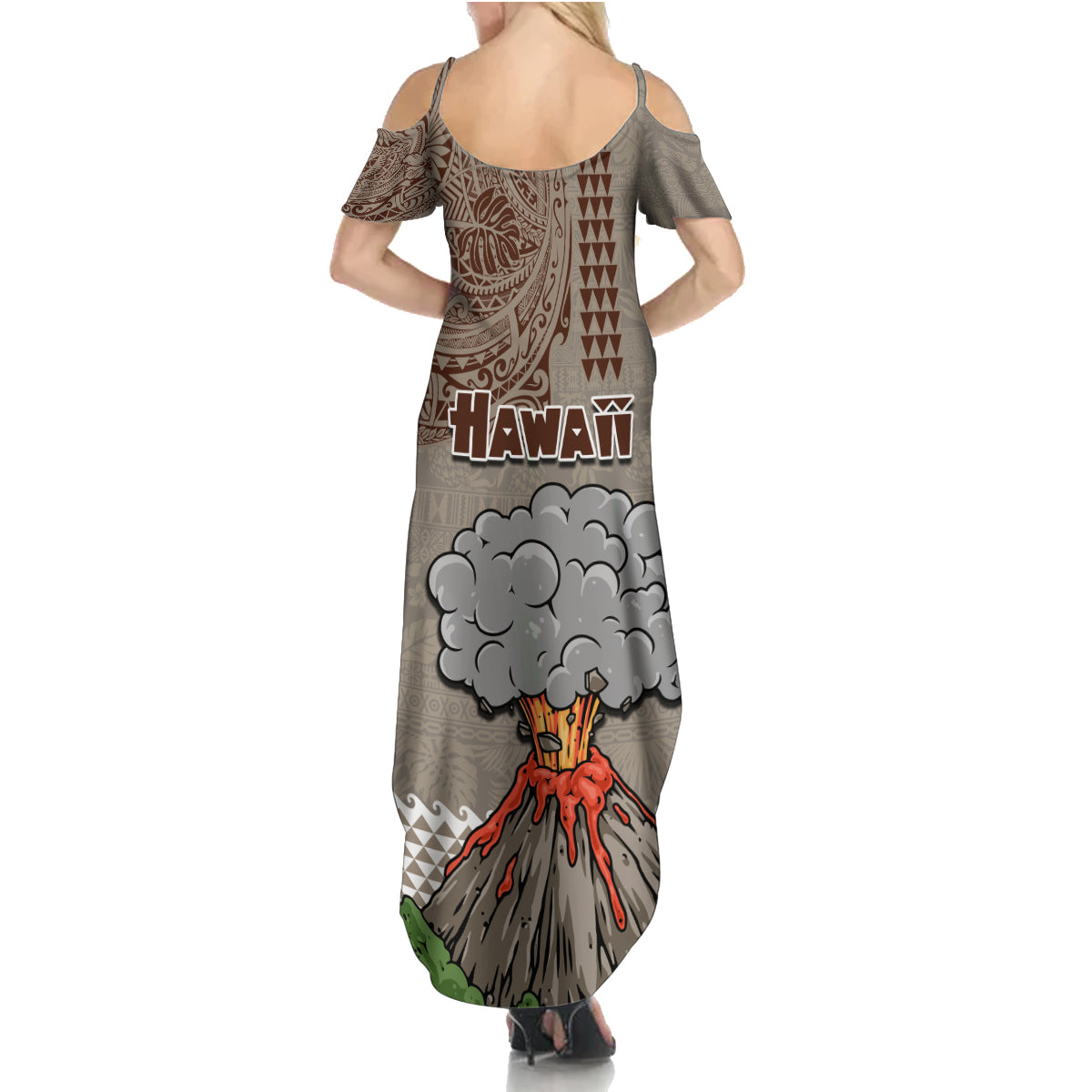 Hawaii Family Matching Summer Maxi Dress and Hawaiian Shirt Aloha Volcano Mix Kakau Hawaiian Tribal LT03 - Polynesian Pride