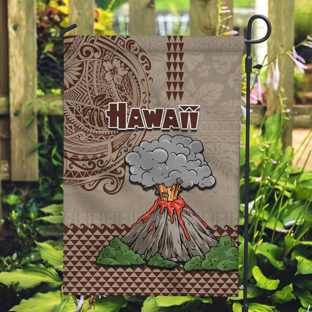 Hawaii Garden Flag Aloha Volcano Mix Kakau Hawaiian Tribal LT03 Garden Flag Beige - Polynesian Pride