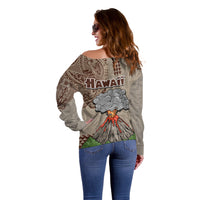 Hawaii Off Shoulder Sweater Aloha Volcano Mix Kakau Hawaiian Tribal LT03 - Polynesian Pride