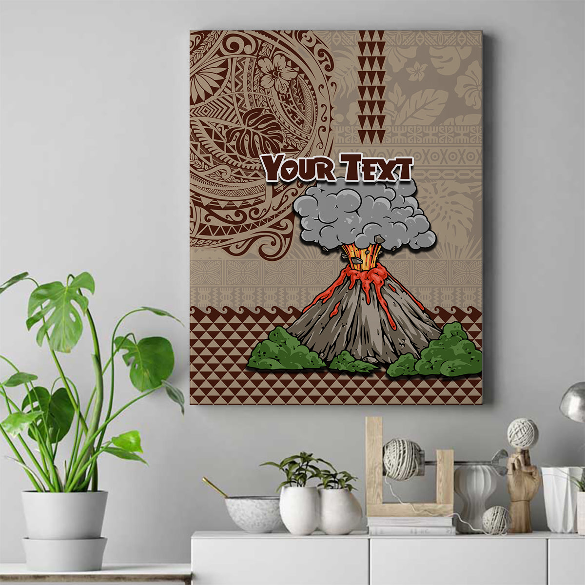 Aloha Volcano Custom Canvas Wall Art Mix Hawaiian Kakau Tribal LT03 Beige - Polynesian Pride