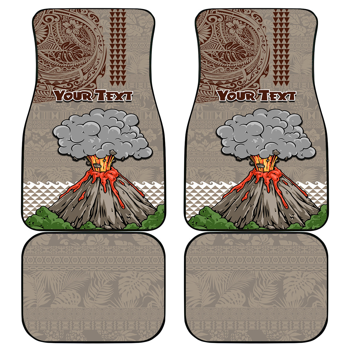 Aloha Volcano Custom Car Mats Mix Hawaiian Kakau Tribal LT03 Beige - Polynesian Pride