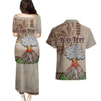 Aloha Volcano Custom Couples Matching Puletasi Dress and Hawaiian Shirt Mix Hawaiian Kakau Tribal LT03 - Polynesian Pride