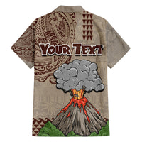 Aloha Volcano Custom Family Matching Off Shoulder Long Sleeve Dress and Hawaiian Shirt Mix Hawaiian Kakau Tribal LT03 - Polynesian Pride