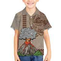 Aloha Volcano Custom Family Matching Short Sleeve Bodycon Dress and Hawaiian Shirt Mix Hawaiian Kakau Tribal LT03 Son's Shirt Beige - Polynesian Pride