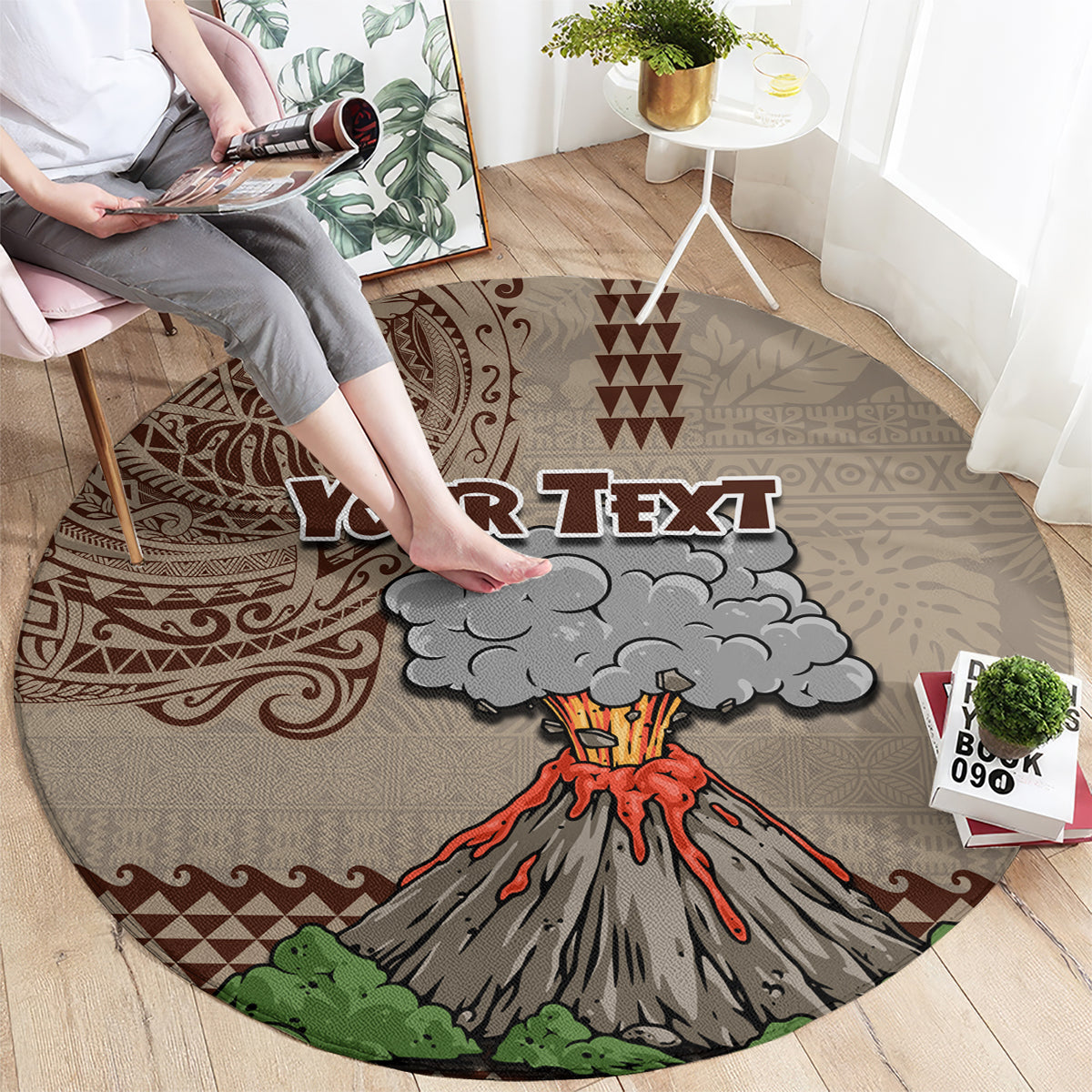 Aloha Volcano Custom Round Carpet Mix Hawaiian Kakau Tribal LT03 - Polynesian Pride