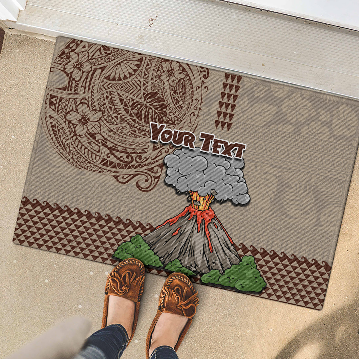Aloha Volcano Custom Rubber Doormat Mix Hawaiian Kakau Tribal LT03 - Polynesian Pride