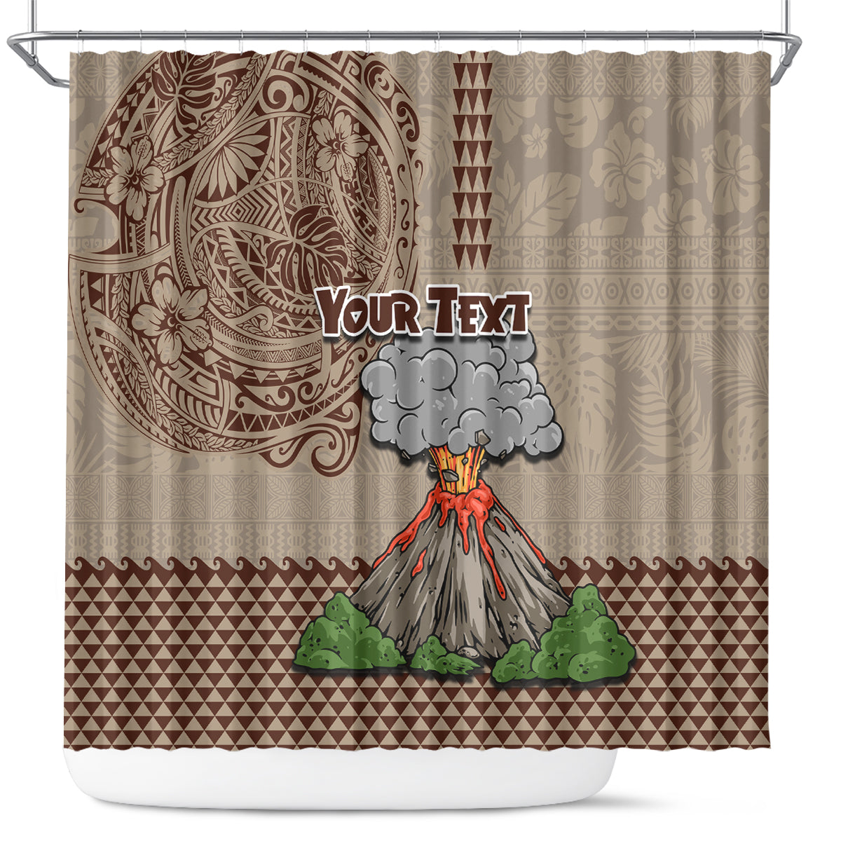 Aloha Volcano Custom Shower Curtain Mix Hawaiian Kakau Tribal LT03 Beige - Polynesian Pride