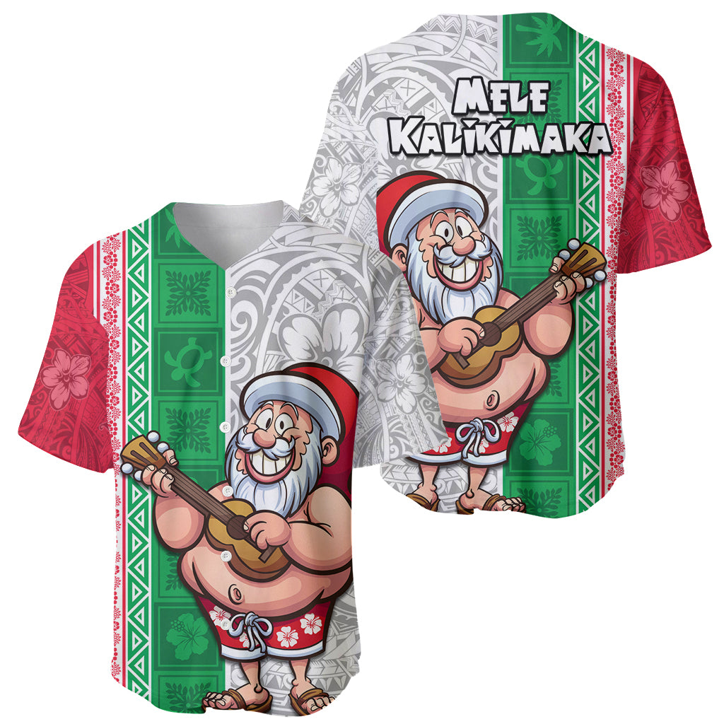 Hawaii Mele Kalikimaka Baseball Jersey Santa Playing Ukele Mix Kakau Pattern Xmas Style LT03 - Polynesian Pride