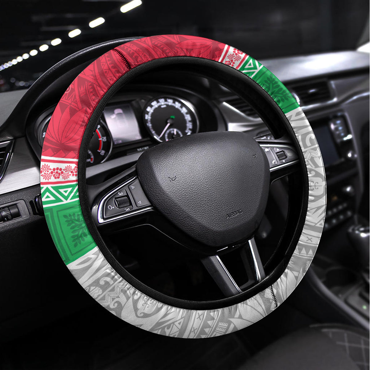 Hawaii Mele Kalikimaka Steering Wheel Cover Santa Playing Ukele Mix Kakau Pattern Xmas Style