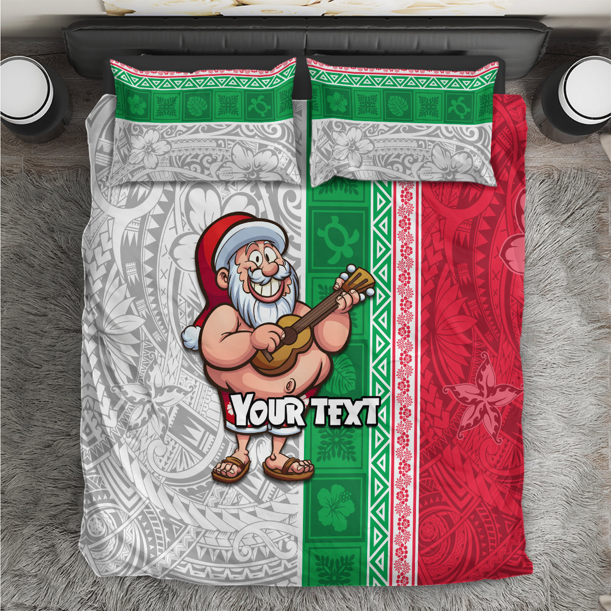 Custom Hawaii Mele Kalikimaka Bedding Set Santa Playing Ukele Mix Kakau Pattern Xmas Style LT03 Red - Polynesian Pride