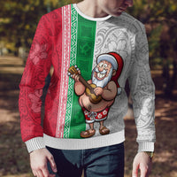 Custom Hawaii Mele Kalikimaka Ugly Christmas Sweater Santa Playing Ukele Mix Kakau Pattern Xmas Style LT03 - Polynesian Pride