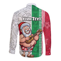 Custom Hawaii Mele Kalikimaka Long Sleeve Button Shirt Santa Playing Ukele Mix Kakau Pattern Xmas Style LT03 - Polynesian Pride