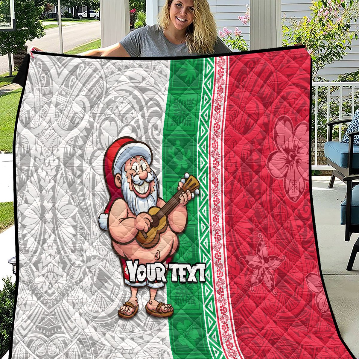 Custom Hawaii Mele Kalikimaka Quilt Santa Playing Ukele Mix Kakau Pattern Xmas Style LT03 Red - Polynesian Pride