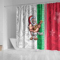 Custom Hawaii Mele Kalikimaka Shower Curtain Santa Playing Ukele Mix Kakau Pattern Xmas Style LT03 - Polynesian Pride