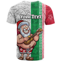Custom Hawaii Mele Kalikimaka T Shirt Santa Playing Ukele Mix Kakau Pattern Xmas Style LT03 - Polynesian Pride