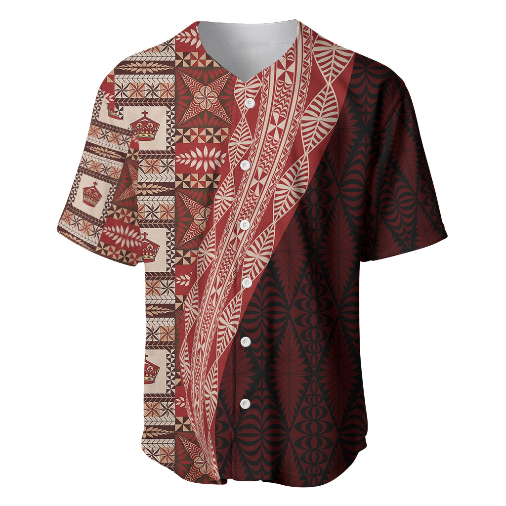 Tonga Fonulei and Ngatu Pattern Baseball Jersey LT03 Red - Polynesian Pride