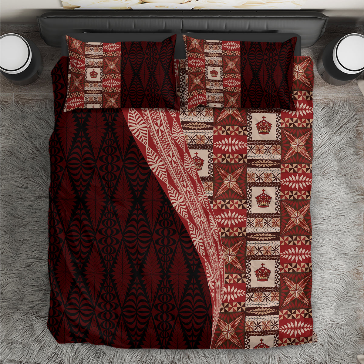 Tonga Fonulei and Ngatu Pattern Bedding Set LT03 Red - Polynesian Pride