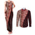 Tonga Fonulei and Ngatu Pattern Couples Matching Tank Maxi Dress and Long Sleeve Button Shirt LT03 Red - Polynesian Pride