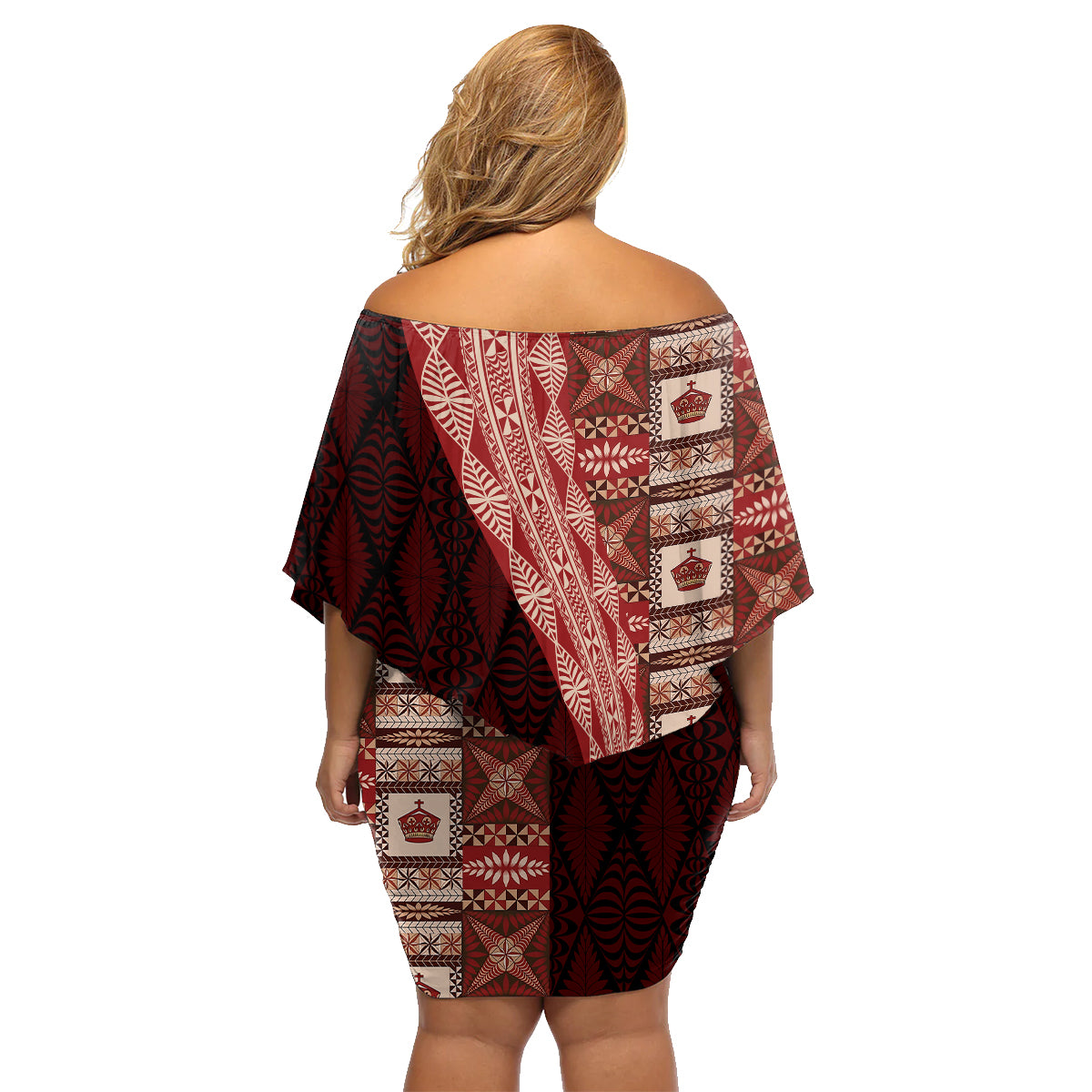 Tonga Fonulei and Ngatu Pattern Family Matching Off Shoulder Short Dress and Hawaiian Shirt LT03 - Polynesian Pride