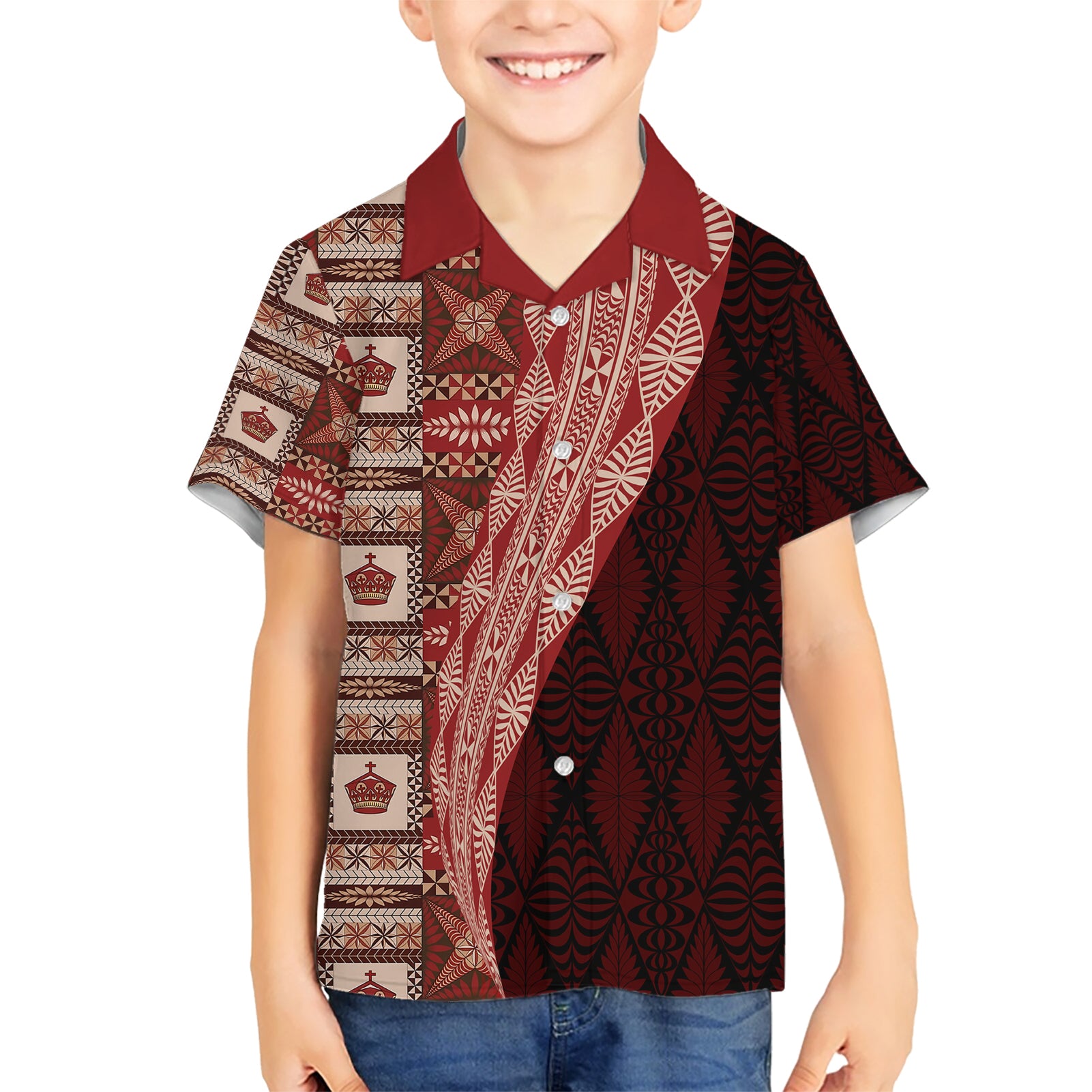 Tonga Fonulei and Ngatu Pattern Kid Hawaiian Shirt LT03 Kid Red - Polynesian Pride