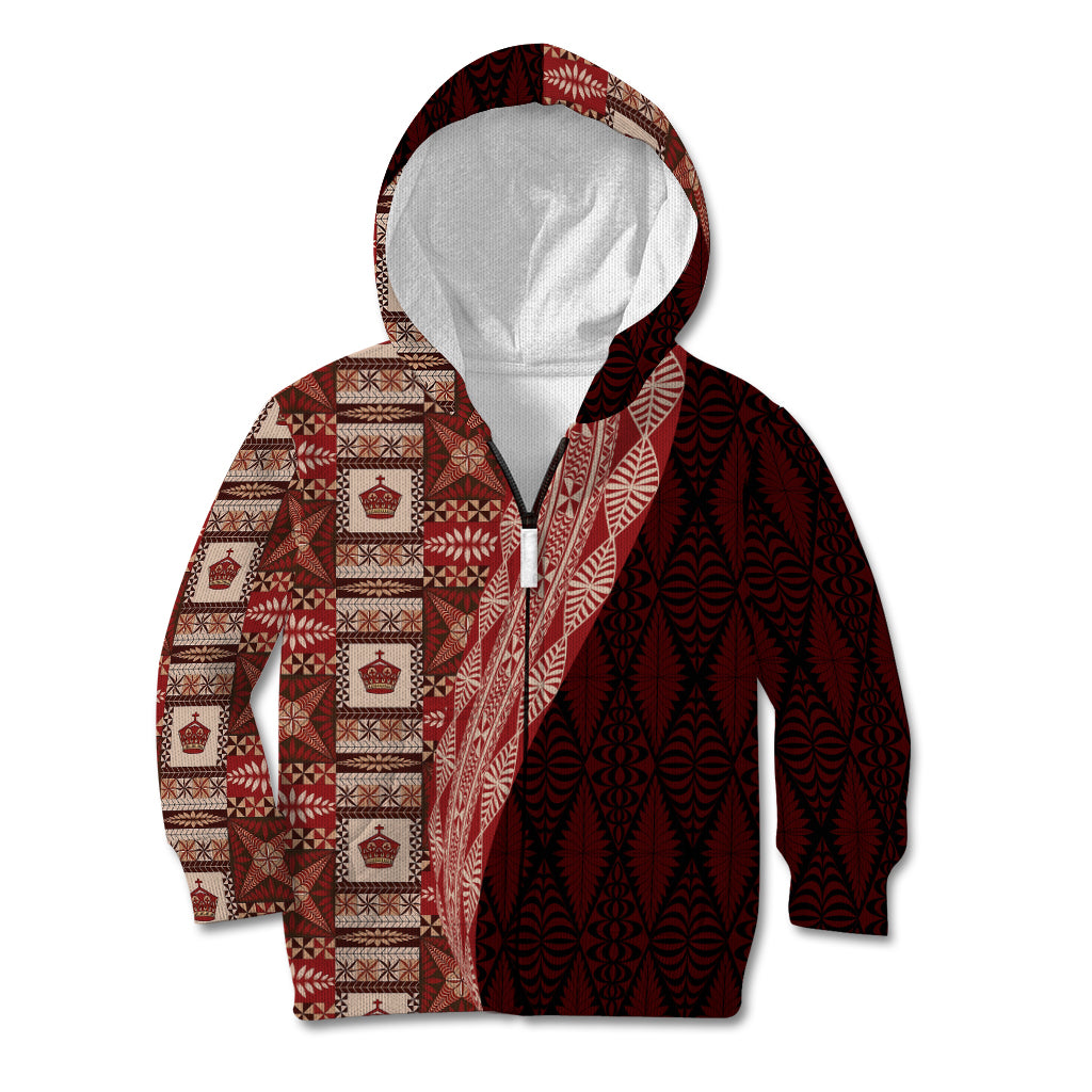 Tonga Fonulei and Ngatu Pattern Kid Hoodie LT03 Zip Hoodie Red - Polynesian Pride